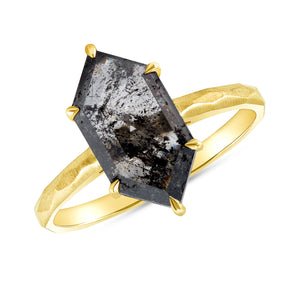 Custom Salt and Pepper Hexagon Diamond With Yellow Gold Faceted