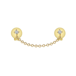 14K Yellow Gold Diamond Double Piercing Chain Drape Earring
