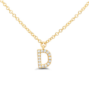 14K Yellow Gold Diamond Initial Pendant Necklace Letter D