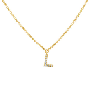 14K Yellow Gold Diamond Initial Pendant Necklace Letter L
