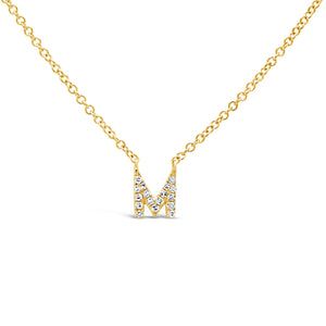 14K Yellow Gold Diamond Initial Pendant Necklace Letter M