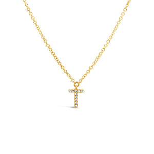 14K Yellow Gold Diamond Initial Pendant Necklace Letter T