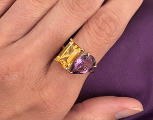 Citrine and Amethyst Toi Et Moi Ring