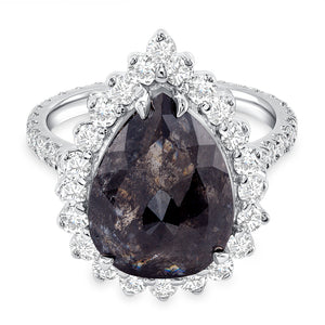 Custom Pear Shaped Grey Diamond Engagement Ring