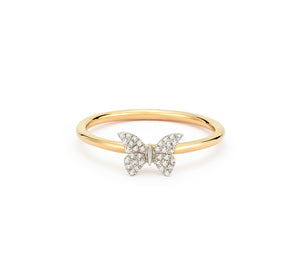 Two Tone Dainty Diamond Butterfly Ring