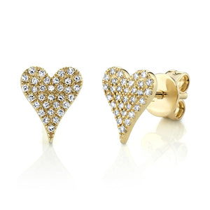 Sandak 14k Yellow Gold Diamond Pave Heart Stud Earrings