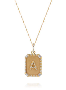 Diamond Initial Dog Tag - 14K Gold Pendant with Diamonds
