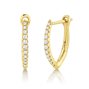 14K Yellow Gold Small Wishbone Diamond Hoop Earrings