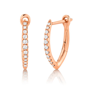 14K Rose Gold Small Wishbone Diamond Hoop Earrings