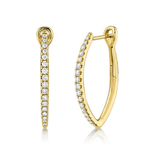 14K Yellow Gold Medium Wishbone Diamond Hoop Earrings