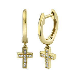 Sandak 14k Gold Diamond Cross Charm Huggie Hoop Earrings