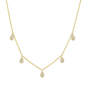 14K Gold Diamond Pave Necklace - 5 Station Elegance