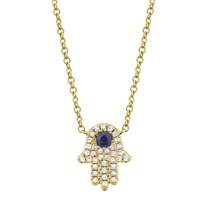 Diamond and Sapphire Hamsa Pendant Necklace