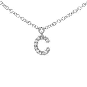 14K White Gold Diamond Initial Pendant Necklace Letter C