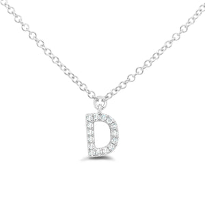 14K White Gold Diamond Initial Pendant Necklace Letter D