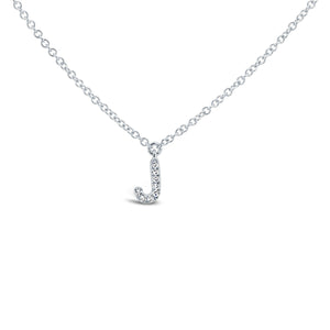 14K White Gold Diamond Initial Pendant Necklace Letter J