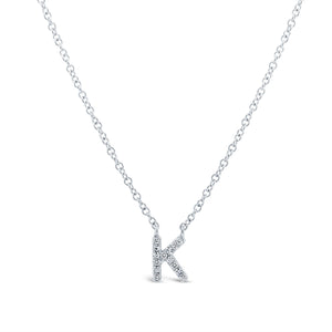 14K White Gold Diamond Initial Pendant Necklace Letter K