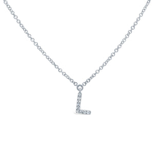 14K White Gold Diamond Initial Pendant Necklace Letter L