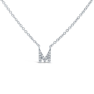14K White Gold Diamond Initial Pendant Necklace Letter M