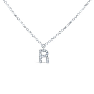 14K White Gold Diamond Initial Pendant Necklace Letter R