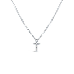 14K White Gold Diamond Initial Pendant Necklace Letter T