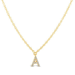 14K Yellow Gold Diamond Initial Pendant Necklace Letter A