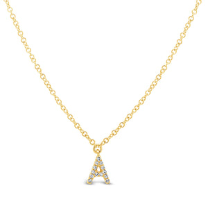14K Solid Gold Mini Diamond Initial Pendant Necklace – SANDAK