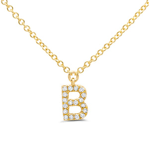 14K Yellow Gold Diamond Initial Pendant Necklace Letter B
