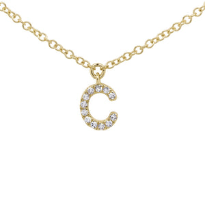 14K Yellow Gold Diamond Initial Pendant Necklace Letter C