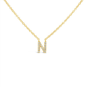 14K Yellow Gold Diamond Initial Pendant Necklace Letter N