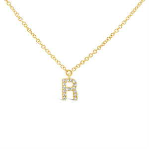 14K Yellow Gold Diamond Initial Pendant Necklace Letter R