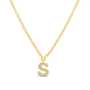 14K Yellow Gold Diamond Initial Pendant Necklace Letter S