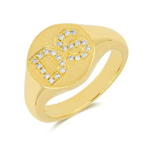 Sandak 14k Brushed Yellow Gold Diamond Initial Signet Ring