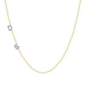 Sandak 14k Yellow and White Gold Double Mini Diamond Initial Necklace
