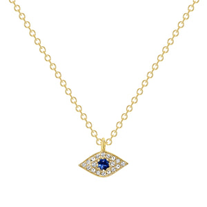 Sandak 14k Diamond and Blue Sapphire Delicate Evil Eye Pendant Necklace