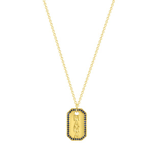 Blue Sapphire and 14k Yellow Gold Mama Dog Tag Necklace