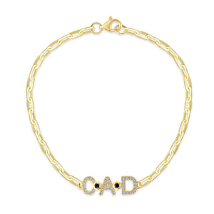 Diamond Initial and Birthstone 14k Gold Paperclip Chain Bracelet