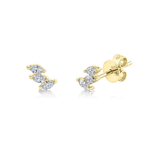 14K Yellow Gold Marquise Cut Diamond Stud Earrings