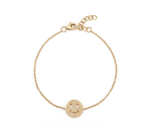 Smiley Face Bracelet - 14K Gold Diamond Happiness Wrist Jewelry